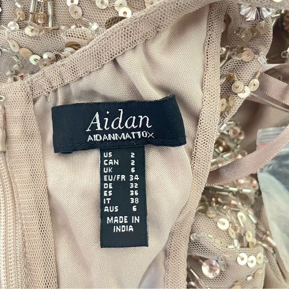 New! Aidan Mattox Taupe Sequin Halter V-neck Mini Dress Size 2 - 26760 - Picture 9 of 15